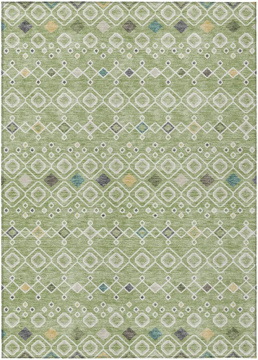 Sage Ivory And Teal Blue Geometric Washable Indoor Outdoor Area Rug Photo 2