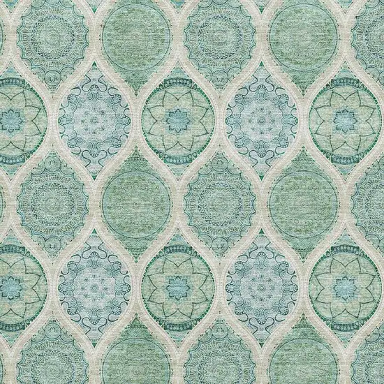 Sage Ivory And Teal Ogee Washable Area Rug With UV Protection Photo 2