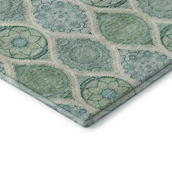 Sage Ivory And Teal Ogee Washable Area Rug With UV Protection Photo 7