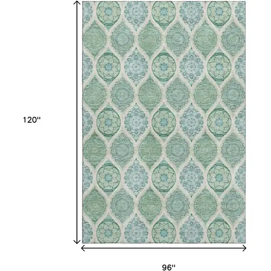 Sage Ivory And Teal Ogee Washable Area Rug With UV Protection Photo 8