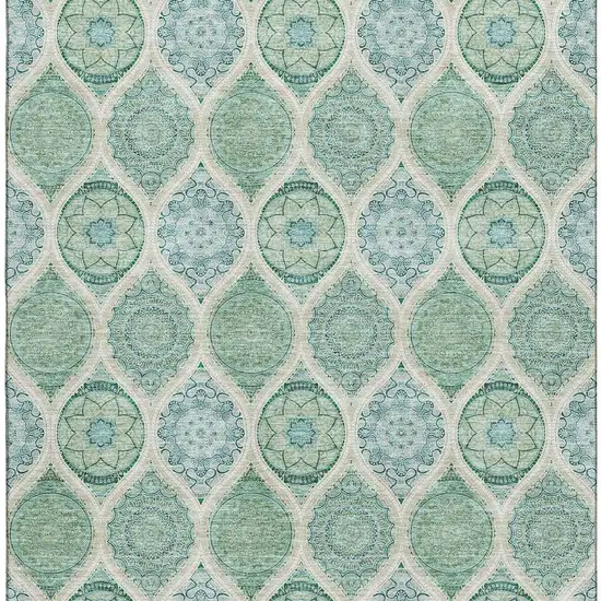 Sage Ivory And Teal Ogee Washable Area Rug With UV Protection Photo 3