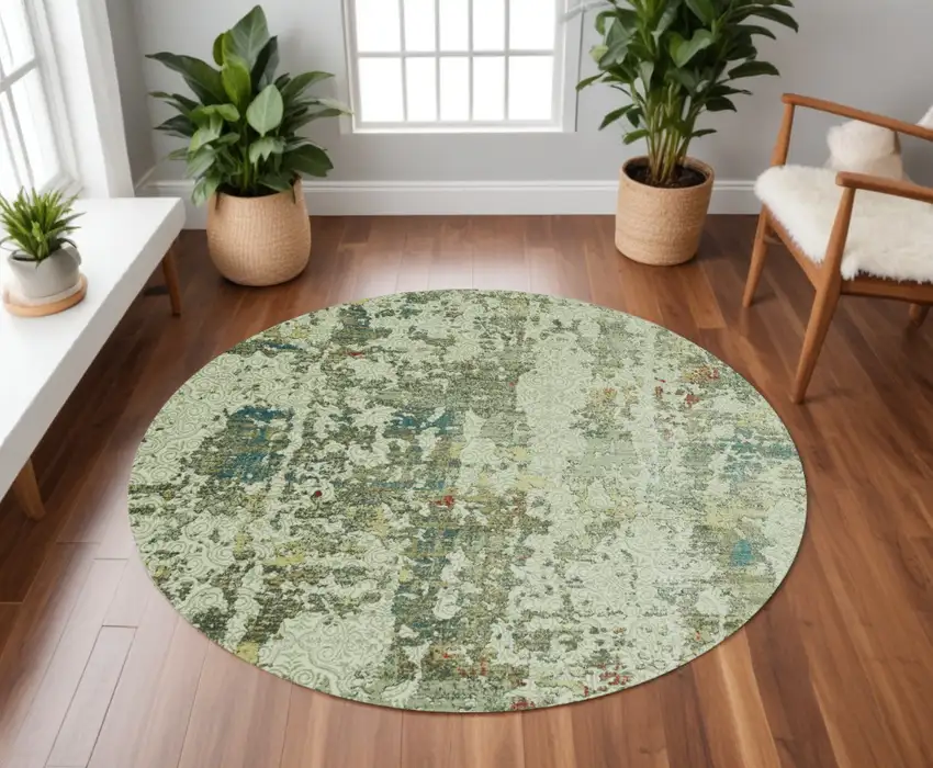 8' Ivory Round Abstract Area Rug Photo 1