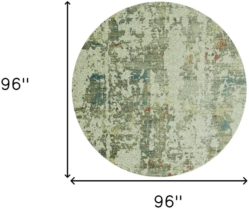 8' Ivory Round Abstract Area Rug Photo 3