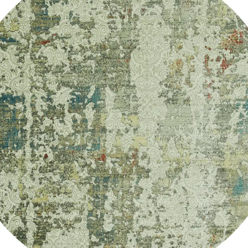 8' Ivory Round Abstract Area Rug Photo 7