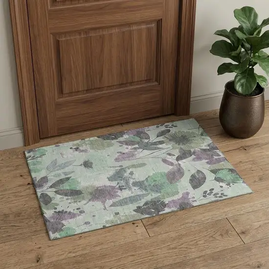 Sage Lavender And Gray Floral Washable Area Rug With UV Protection Photo 1
