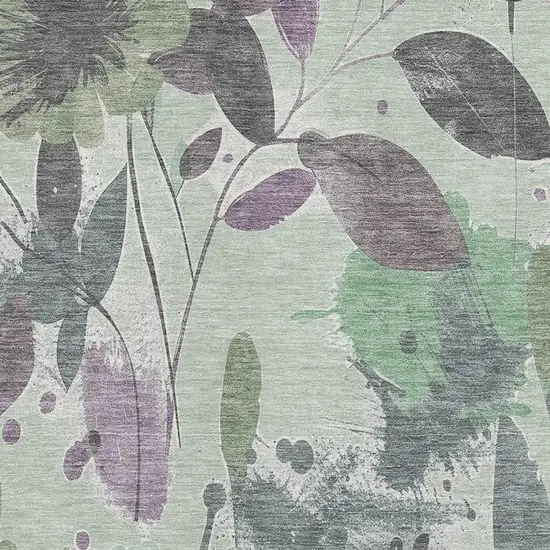 Sage Lavender And Gray Floral Washable Area Rug With UV Protection Photo 2