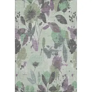 Photo of Sage Lavender And Gray Floral Washable Area Rug With UV Protection