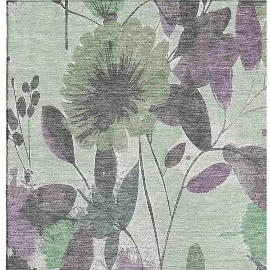 Sage Lavender And Gray Floral Washable Area Rug With UV Protection Photo 2