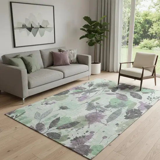 Sage Lavender And Gray Floral Washable Area Rug With UV Protection Photo 2