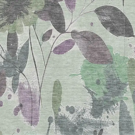 Sage Lavender And Gray Floral Washable Area Rug With UV Protection Photo 2