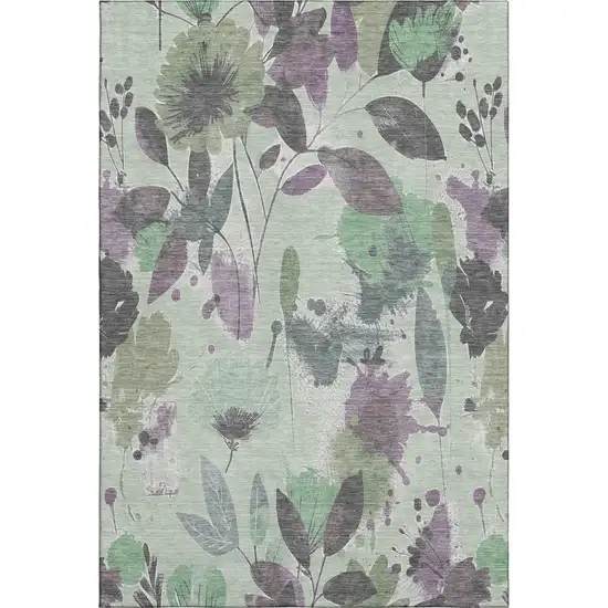 Sage Lavender And Gray Floral Washable Area Rug With UV Protection Photo 1