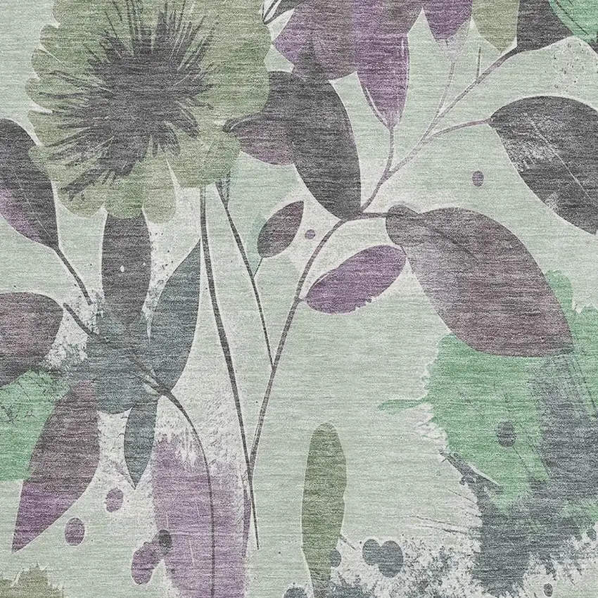 Sage Lavender And Gray Floral Washable Area Rug With UV Protection Photo 2