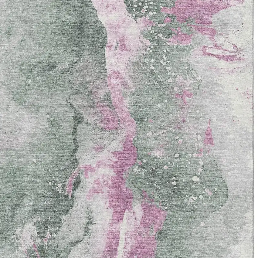 Sage Mauve And Ivory Abstract Washable Area Rug With UV Protection Photo 2