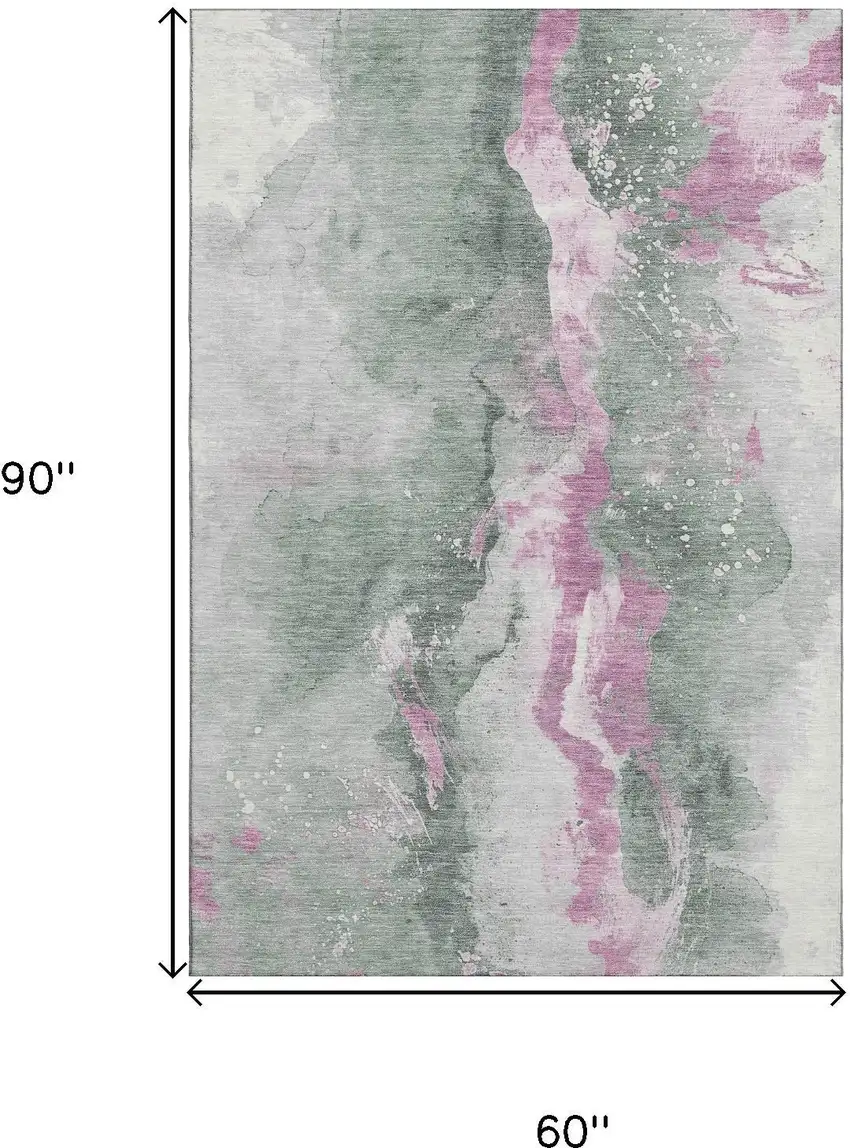 Sage Mauve And Ivory Abstract Washable Area Rug With UV Protection Photo 9