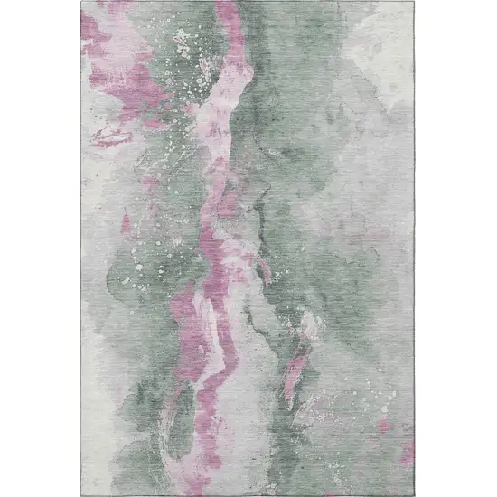 Sage Mauve And Ivory Abstract Washable Area Rug With UV Protection Photo 3