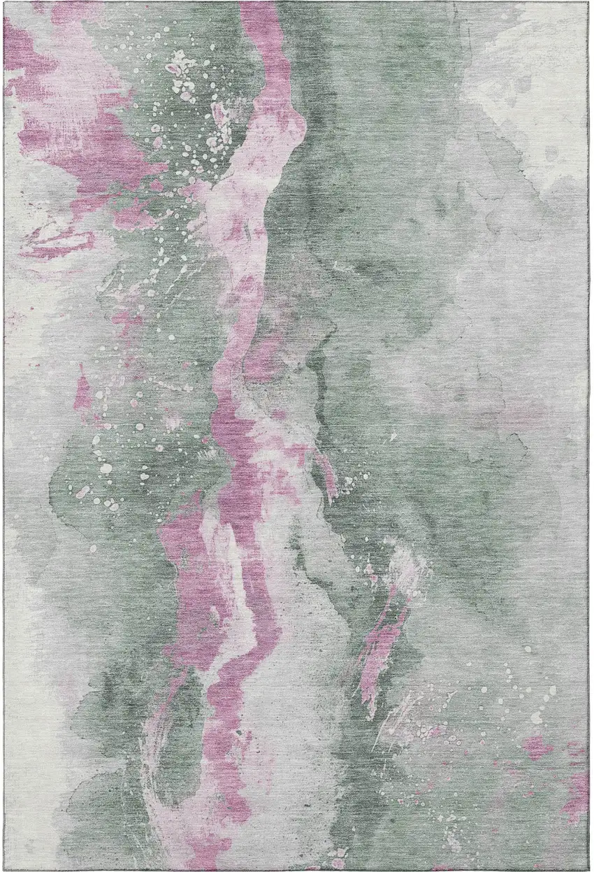 Sage Mauve And Ivory Abstract Washable Area Rug With UV Protection Photo 3