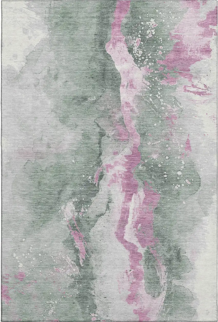 Sage Mauve And Ivory Abstract Washable Area Rug With UV Protection Photo 1