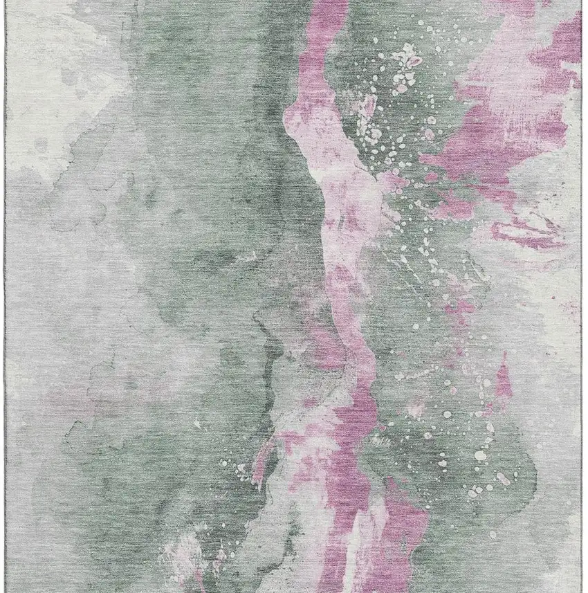 Sage Mauve And Ivory Abstract Washable Area Rug With UV Protection Photo 2