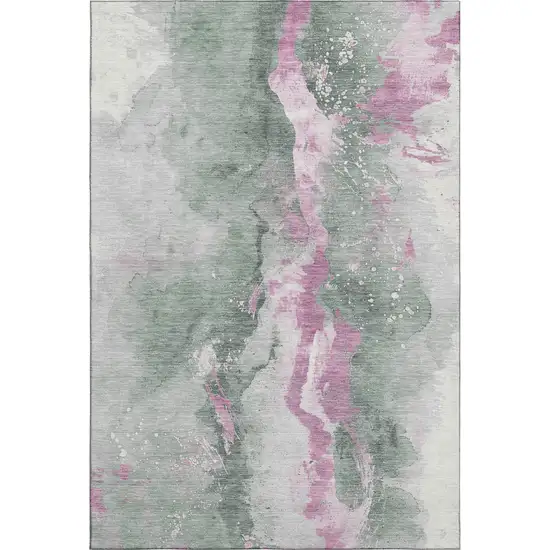 Sage Mauve And Ivory Abstract Washable Area Rug With UV Protection Photo 1
