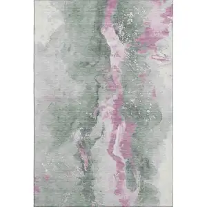 Photo of Sage Mauve And Ivory Abstract Washable Area Rug With UV Protection