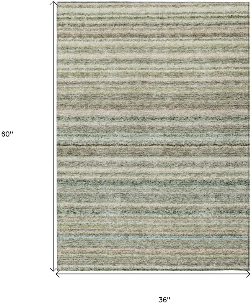 Sage Mint Green And Beige Striped Washable Indoor Outdoor Area Rug Photo 3