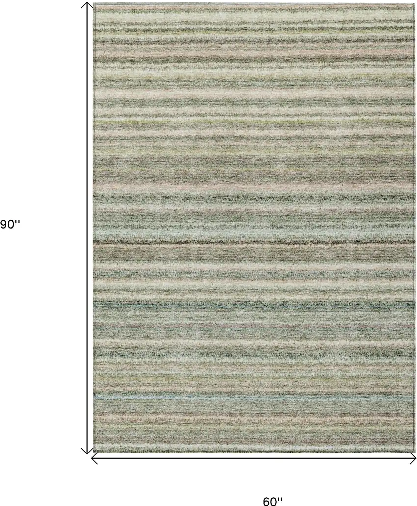 Sage Mint Green And Beige Striped Washable Indoor Outdoor Area Rug Photo 3