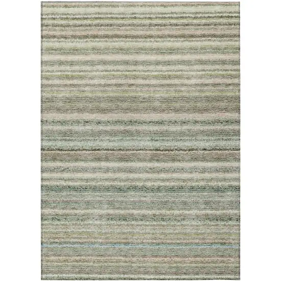 Sage Mint Green And Beige Striped Washable Indoor Outdoor Area Rug Photo 2