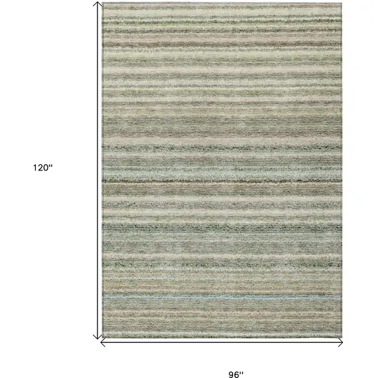 Sage Mint Green And Beige Striped Washable Indoor Outdoor Area Rug Photo 3
