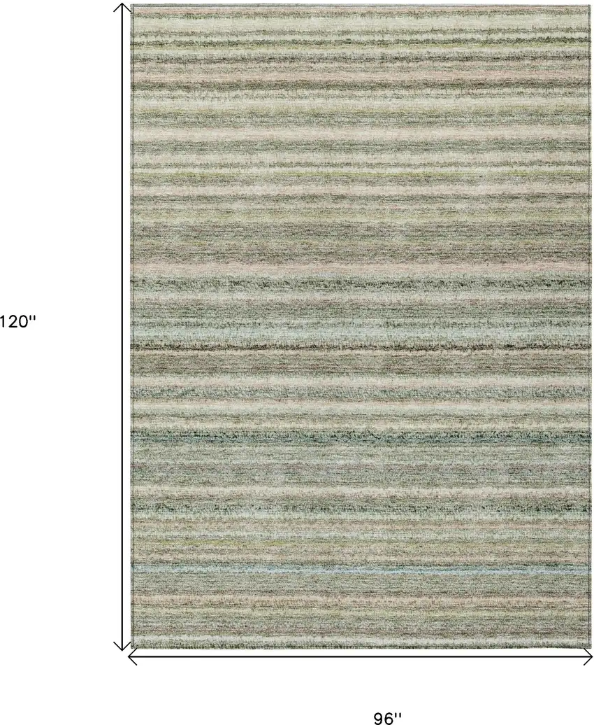 Sage Mint Green And Beige Striped Washable Indoor Outdoor Area Rug Photo 3