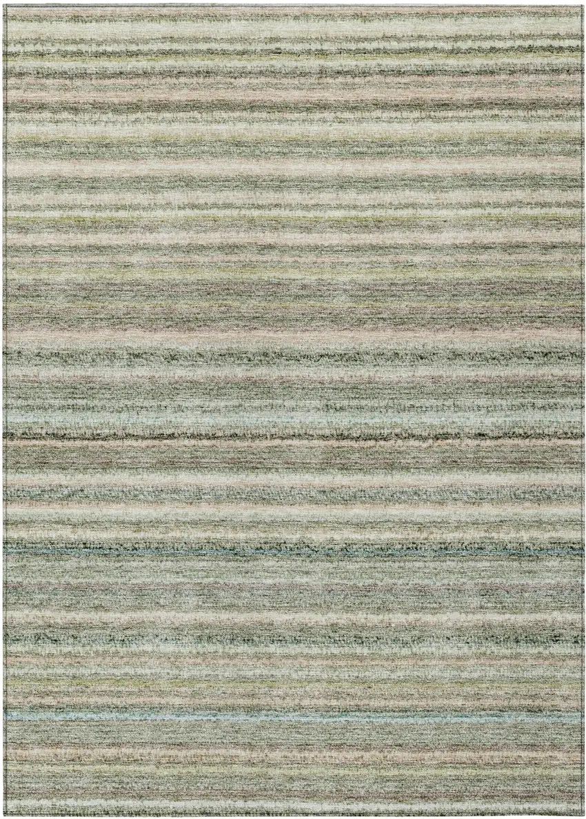 Sage Mint Green And Beige Striped Washable Indoor Outdoor Area Rug Photo 2