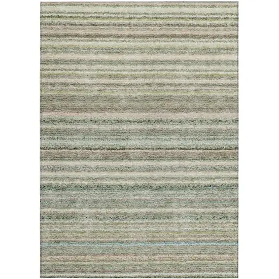 Sage Mint Green And Beige Striped Washable Indoor Outdoor Area Rug Photo 5