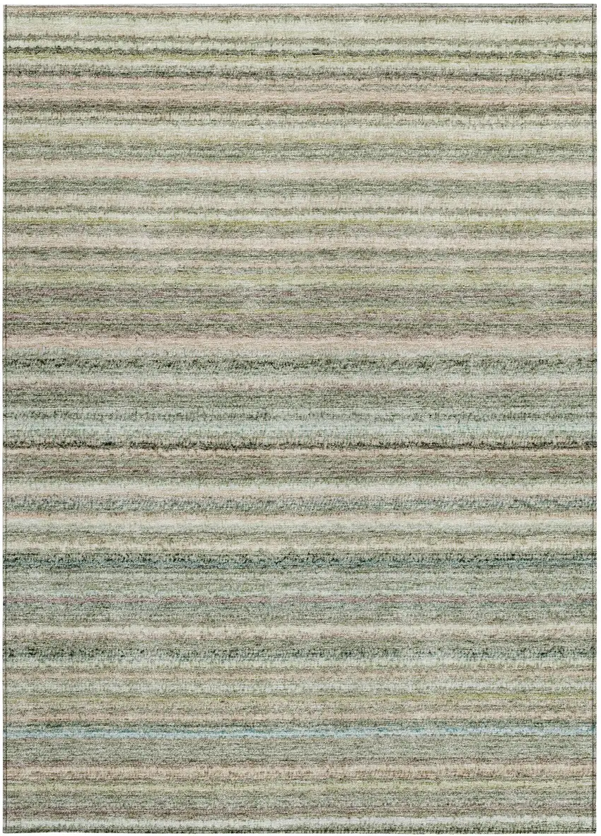 Sage Mint Green And Beige Striped Washable Indoor Outdoor Area Rug Photo 5