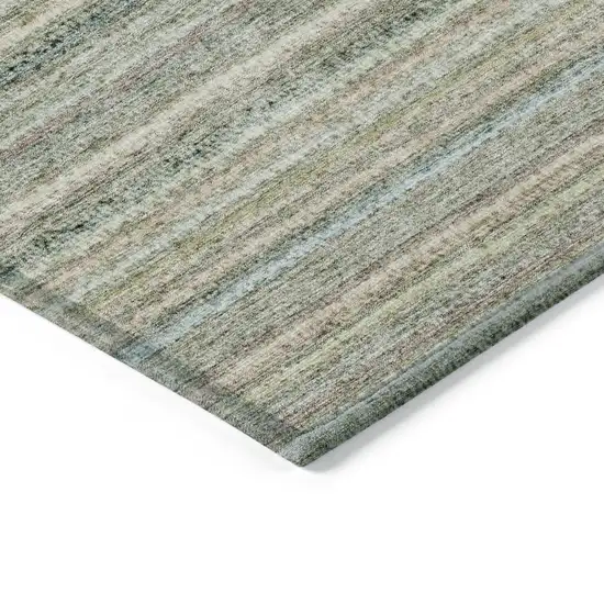 Sage Mint Green And Beige Striped Washable Indoor Outdoor Area Rug Photo 4
