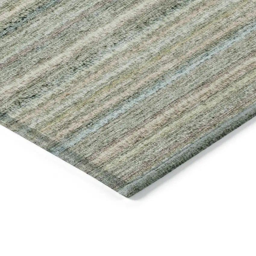 Sage Mint Green And Beige Striped Washable Indoor Outdoor Area Rug Photo 4