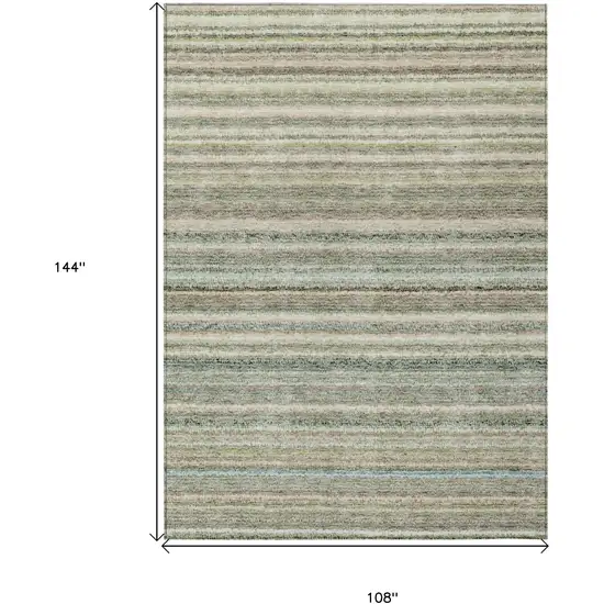 Sage Mint Green And Beige Striped Washable Indoor Outdoor Area Rug Photo 3