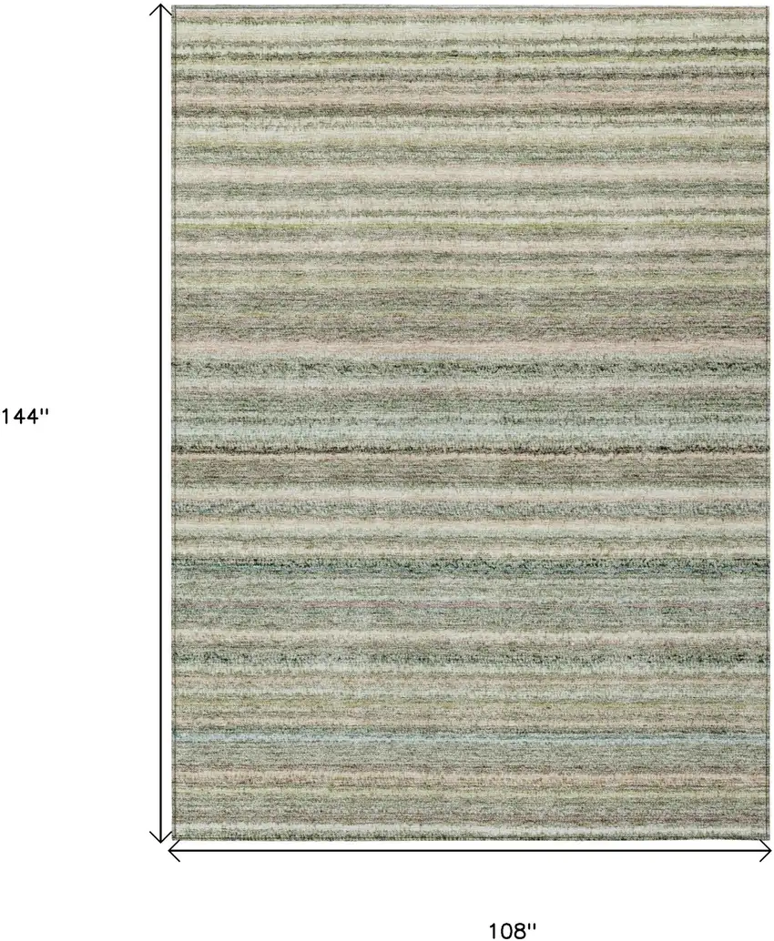 Sage Mint Green And Beige Striped Washable Indoor Outdoor Area Rug Photo 3