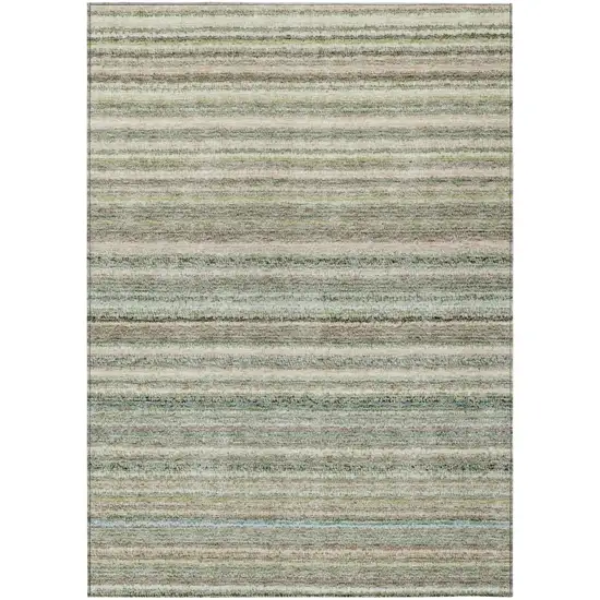 Sage Mint Green And Beige Striped Washable Indoor Outdoor Area Rug Photo 2