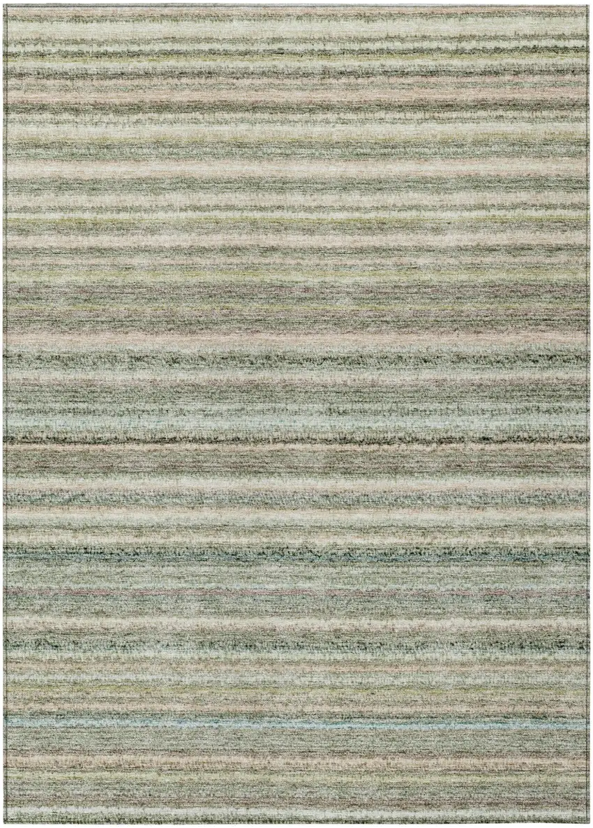 Sage Mint Green And Beige Striped Washable Indoor Outdoor Area Rug Photo 2