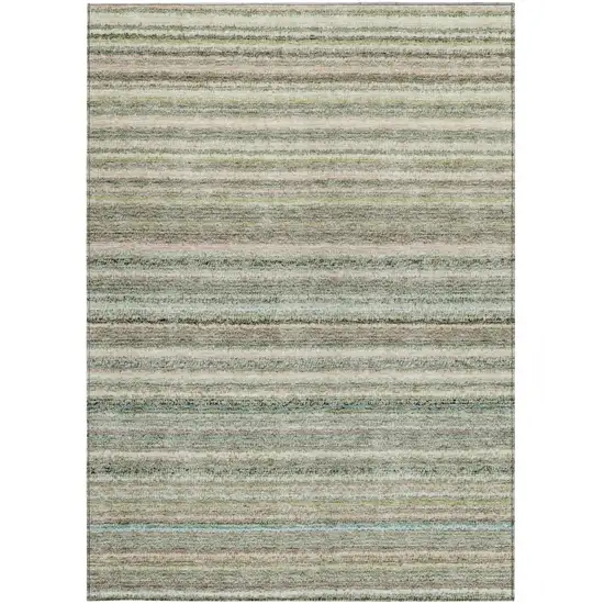Sage Mint Green And Beige Striped Washable Indoor Outdoor Area Rug Photo 6