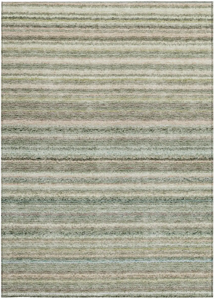Sage Mint Green And Beige Striped Washable Indoor Outdoor Area Rug Photo 6