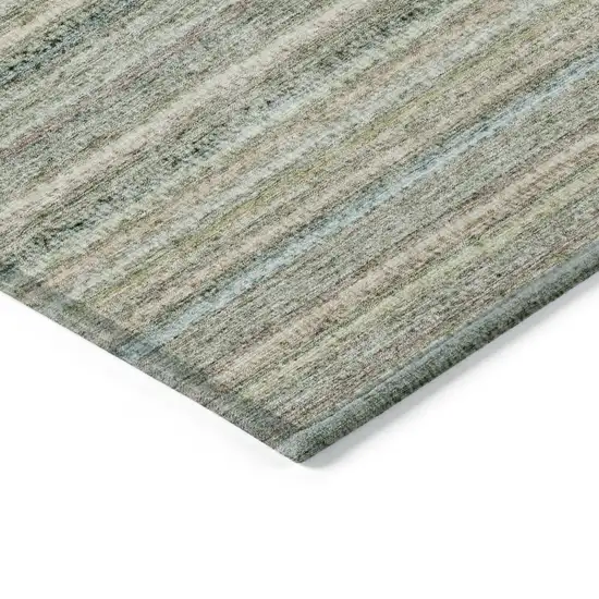 Sage Mint Green And Beige Striped Washable Indoor Outdoor Area Rug Photo 5