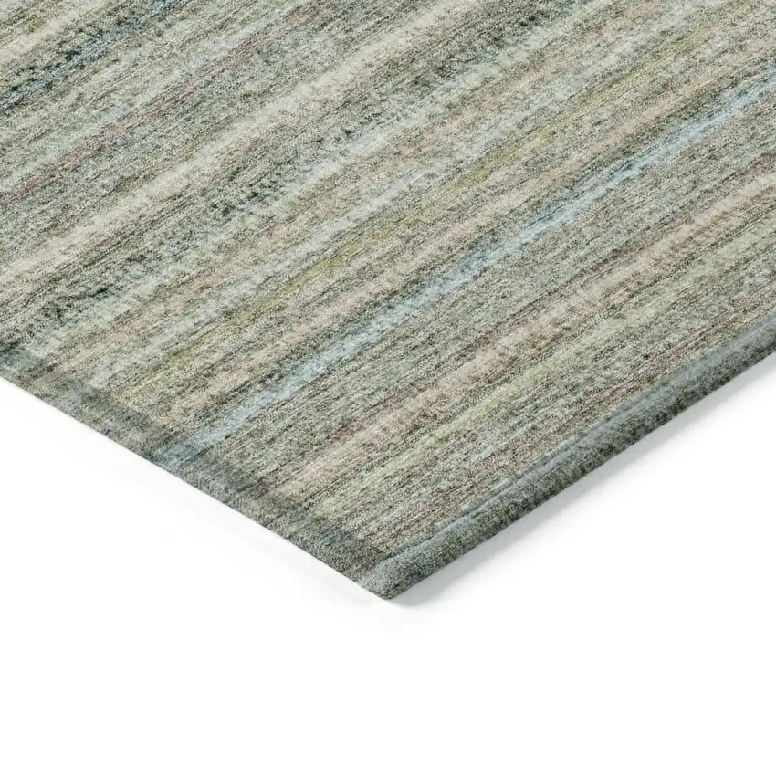 Sage Mint Green And Beige Striped Washable Indoor Outdoor Area Rug Photo 5