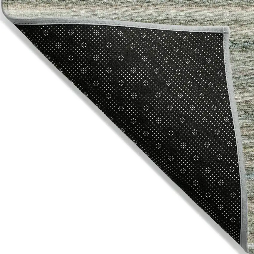 Sage Mint Green And Beige Striped Washable Indoor Outdoor Area Rug Photo 4
