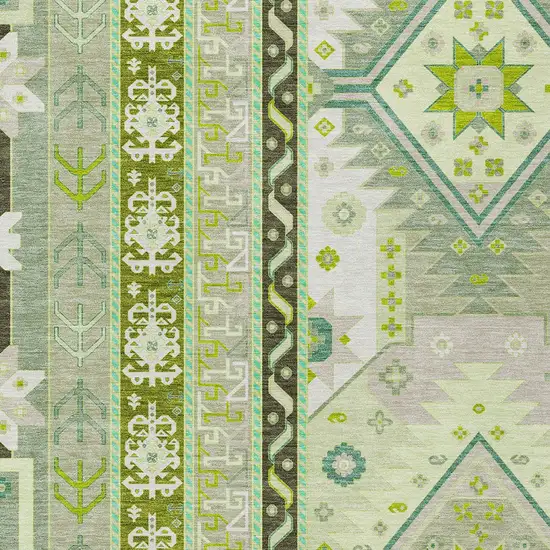 Sage Olive Green And Ivory Aztec Washable Indoor Outdoor Area Rug Photo 5