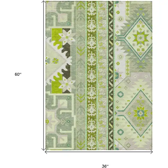 Sage Olive Green And Ivory Aztec Washable Indoor Outdoor Area Rug Photo 3