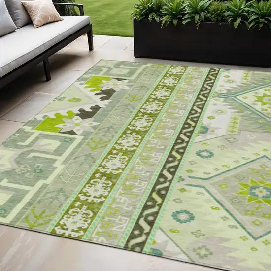 Sage Olive Green And Ivory Aztec Washable Indoor Outdoor Area Rug Photo 1