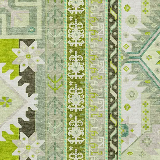 Sage Olive Green And Ivory Aztec Washable Indoor Outdoor Area Rug Photo 5