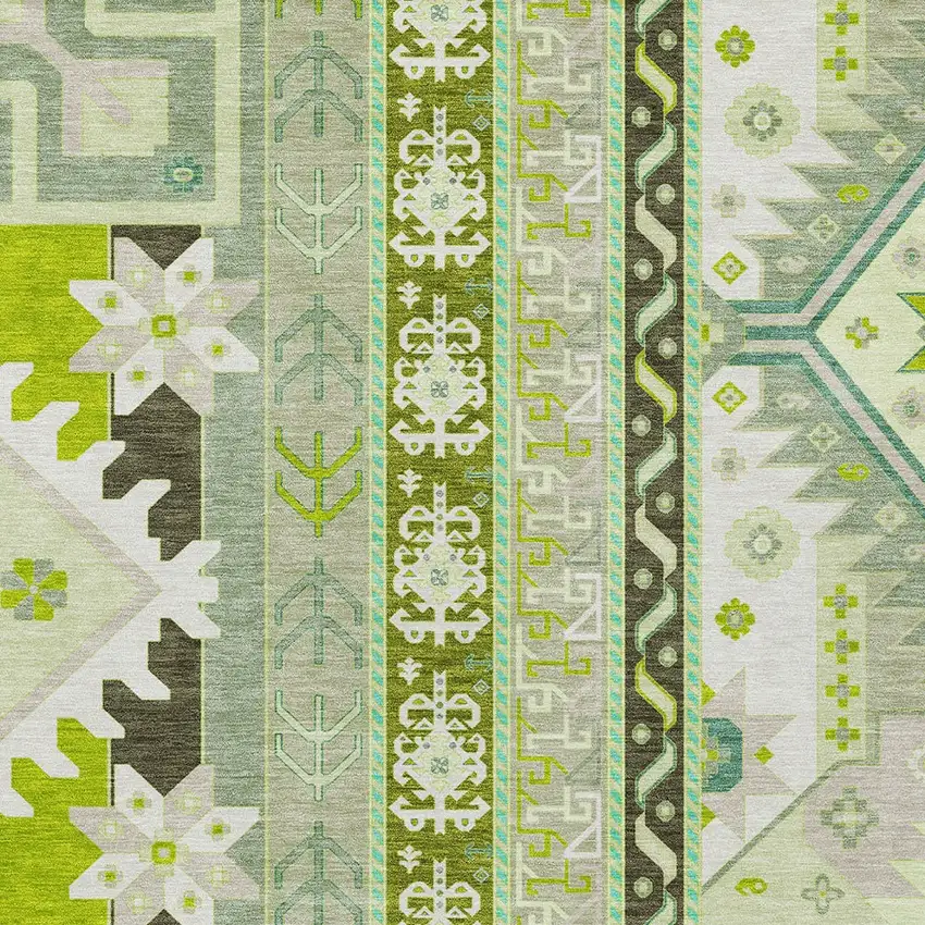 Sage Olive Green And Ivory Aztec Washable Indoor Outdoor Area Rug Photo 5