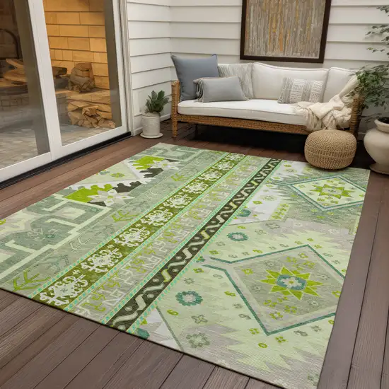 Sage Olive Green And Ivory Aztec Washable Indoor Outdoor Area Rug Photo 8