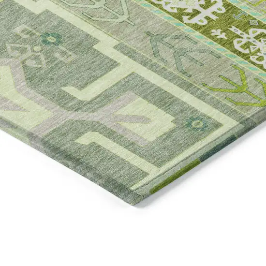 Sage Olive Green And Ivory Aztec Washable Indoor Outdoor Area Rug Photo 4